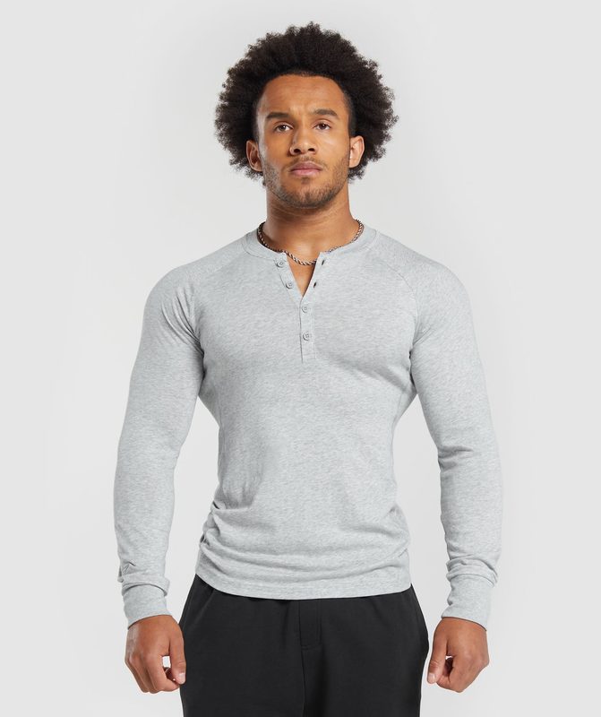 Gymshark Rest Day Essentials Henley Long Sleeve Top Lichtgrijs | 71WFYPDAU