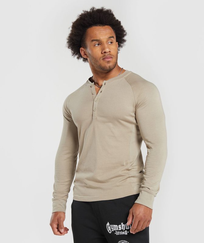 Gymshark Rest Day Essentials Henley Long Sleeve Top Bruin | 02ZOYPGHC