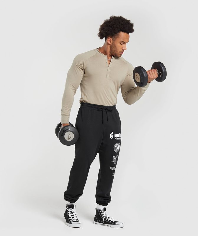 Gymshark Rest Day Essentials Henley Long Sleeve Top Bruin | 02ZOYPGHC