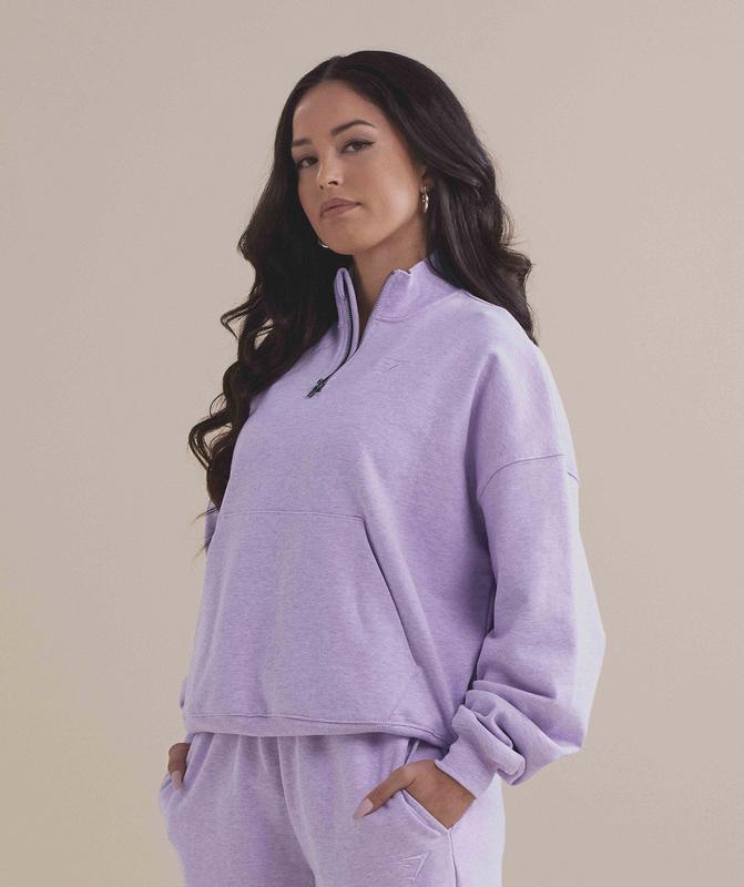 Gymshark Rest Day Sweats 1/2 Zip Pullover Pullovers Aura Lilac Marl | 80BRDCYNO