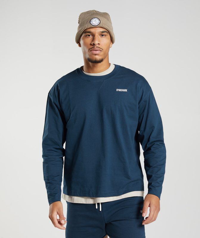 Gymshark Rest Day Sweats Long Sleeve T-Shirt Long Sleeve Top Donkerblauw | 43BTIDMAQ