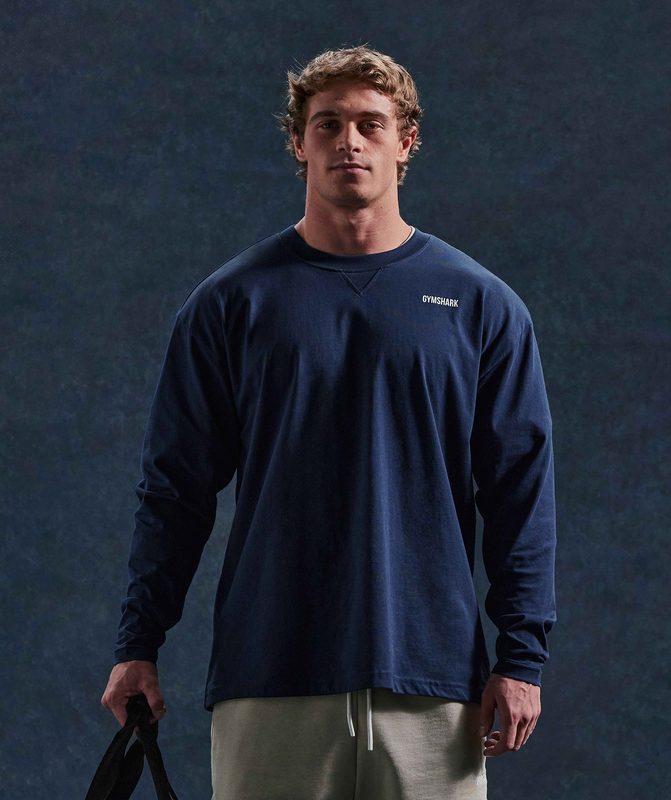 Gymshark Rest Day Sweats Long Sleeve T-Shirt Long Sleeve Top Donkerblauw | 43BTIDMAQ