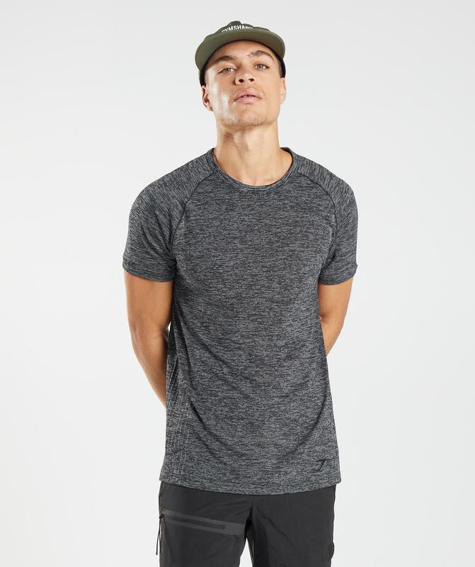 Gymshark Retake Seamless T-Shirt T-Shirts Black/White Marl | 02CRUBFOJ