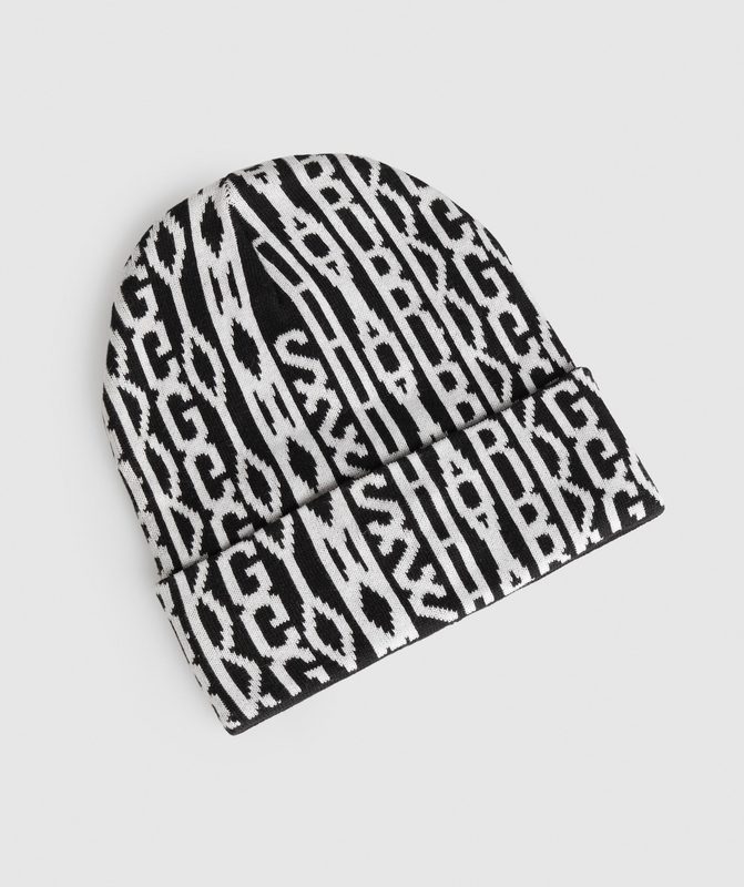 Gymshark Reverse Jacquard Beanie Beanies Black/White | 07ITDHFWY