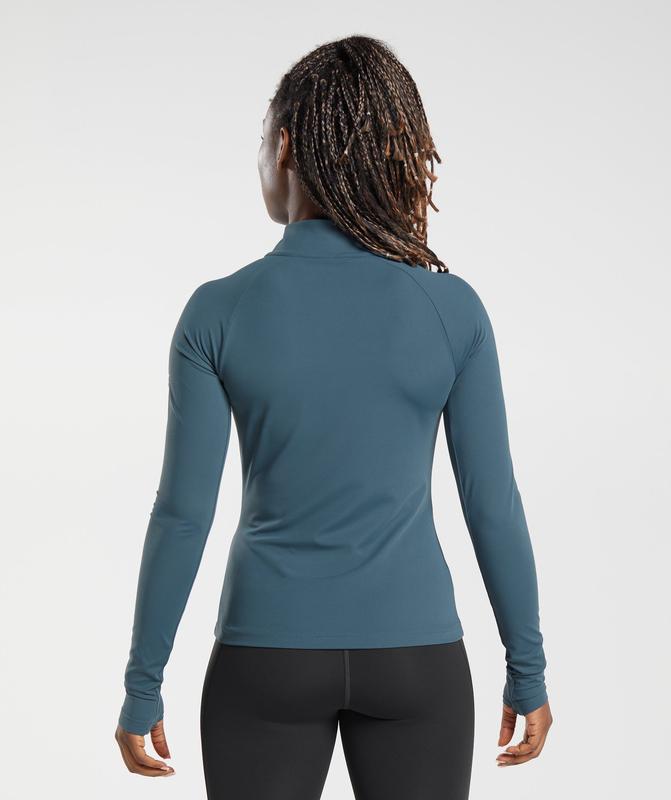 Gymshark Running 1/4 Zip Pullovers Smokey Teal | 65DNUWKQJ