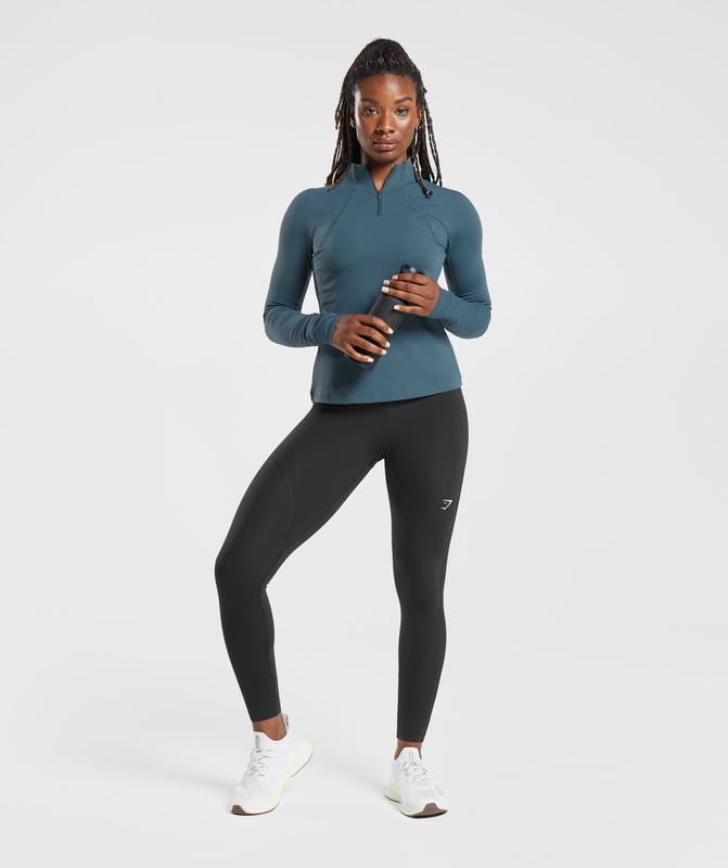 Gymshark Running 1/4 Zip Pullovers Smokey Teal | 65DNUWKQJ