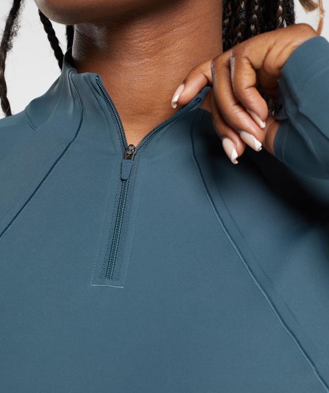 Gymshark Running 1/4 Zip Pullovers Smokey Teal | 65DNUWKQJ