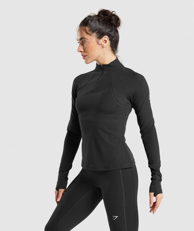 Gymshark Running 1/4 Zip Pullovers Zwart | 56TCZDIJN