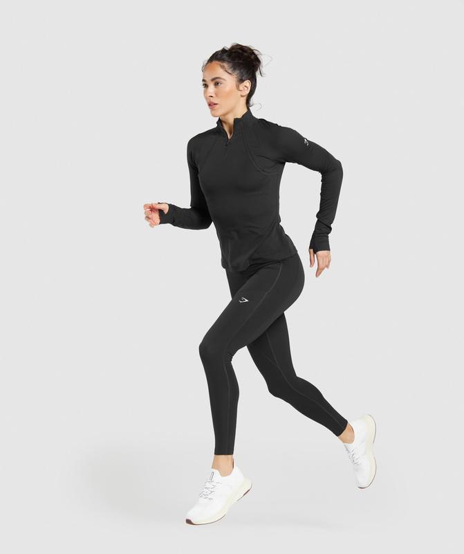 Gymshark Running 1/4 Zip Pullovers Zwart | 56TCZDIJN