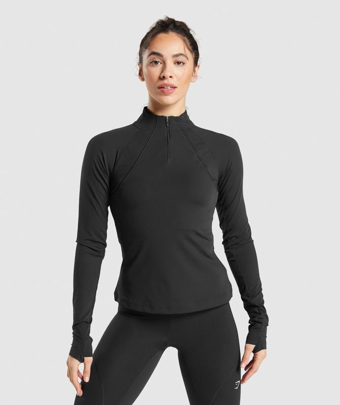 Gymshark Running 1/4 Zip Pullovers Zwart | 56TCZDIJN