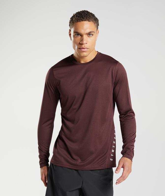 Gymshark Sport Long Sleeve T-Shirt Long Sleeve Top Baked Maroon/Black Marl | 82XHBPZYJ