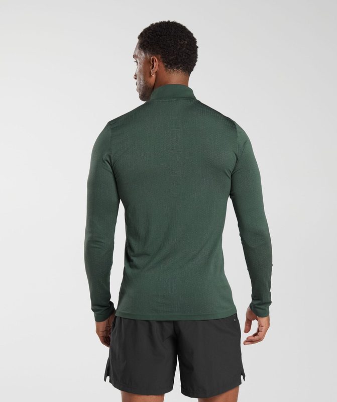 Gymshark Sport Seamless 1/4 Zip Pullovers Fog Green/Black | 92QAGLMRH