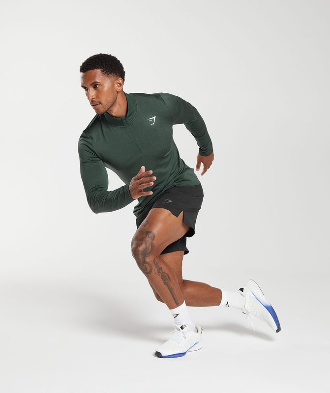 Gymshark Sport Seamless 1/4 Zip Pullovers Fog Green/Black | 92QAGLMRH