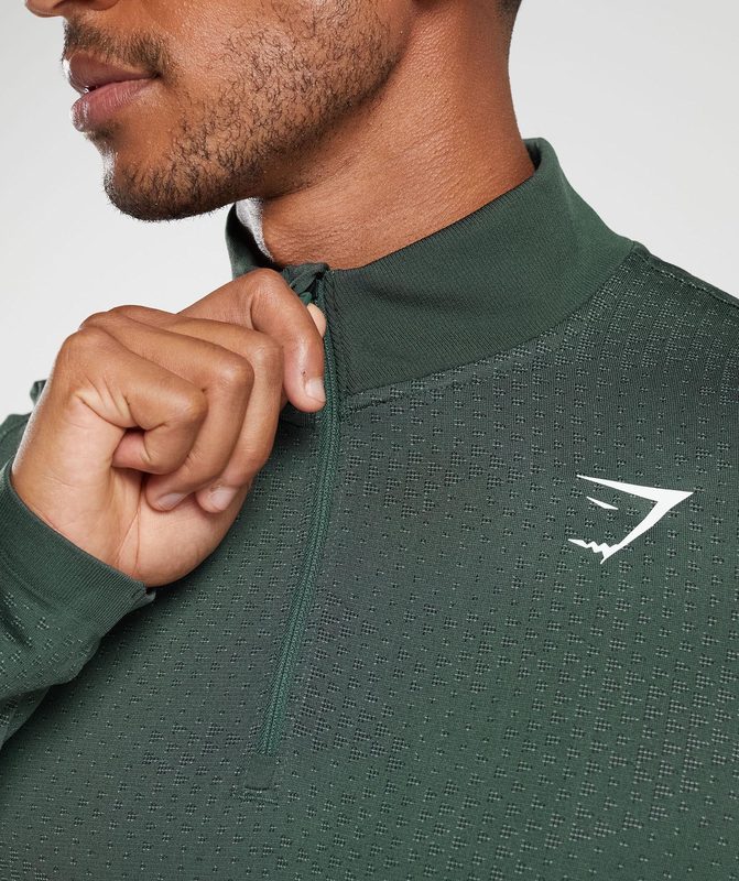 Gymshark Sport Seamless 1/4 Zip Pullovers Fog Green/Black | 92QAGLMRH