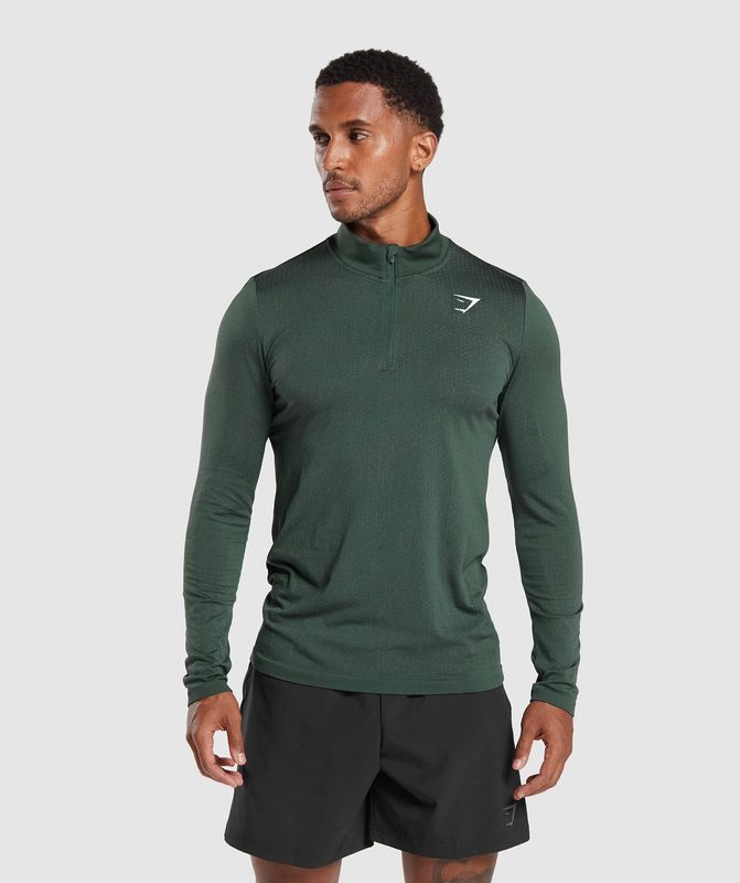 Gymshark Sport Seamless 1/4 Zip Pullovers Fog Green/Black | 92QAGLMRH