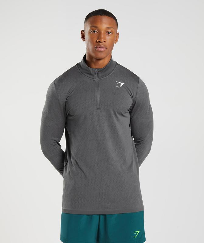 Gymshark Sport Seamless 1/4 Zip Pullovers Silhouette Grey/Black | 52XKMLTVG