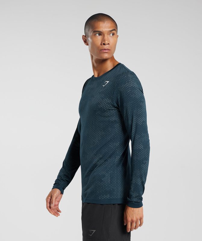 Gymshark Sport Seamless Long Sleeve T-Shirt Long Sleeve Top Navy/Denim Teal | 58DKOYLFG