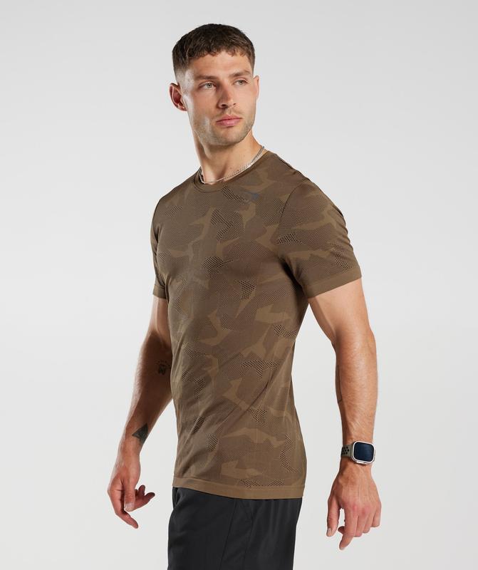 Gymshark Sport Seamless T-Shirt T-Shirts Fossil Brown/Black | 74EMLOTJK