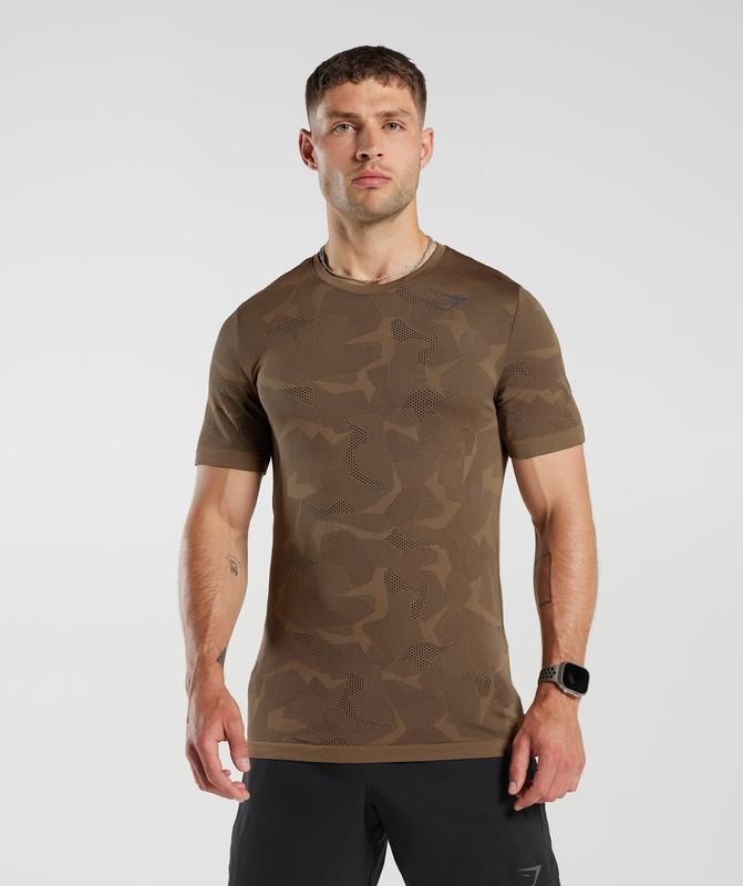 Gymshark Sport Seamless T-Shirt T-Shirts Fossil Brown/Black | 74EMLOTJK