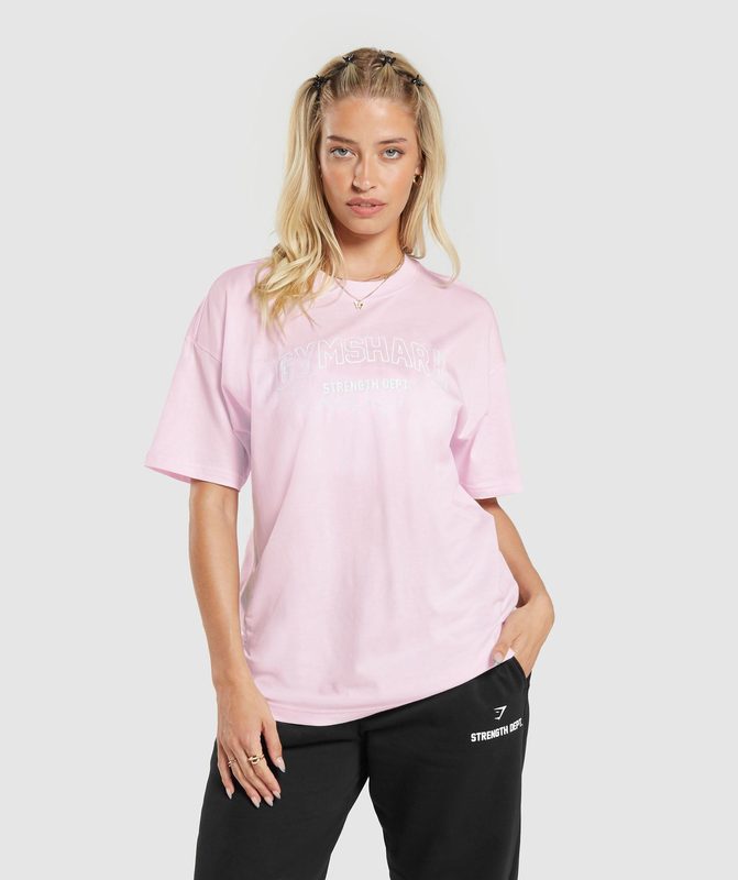 Gymshark Strength Department Oversized T-Shirt T-Shirts Roze | 91HIJCDSL