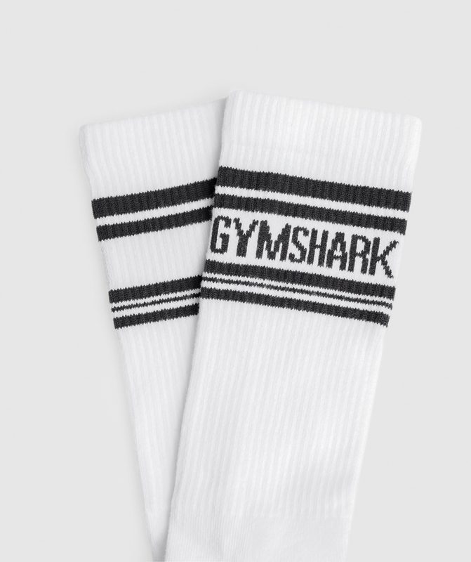 Gymshark Stripe Crew Single Sokken White/Black | 18LZCHSET