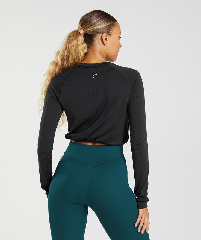 Gymshark Sweat Seamless Long Sleeve Crop Top Crop Tops Zwart | 87VXMZABC