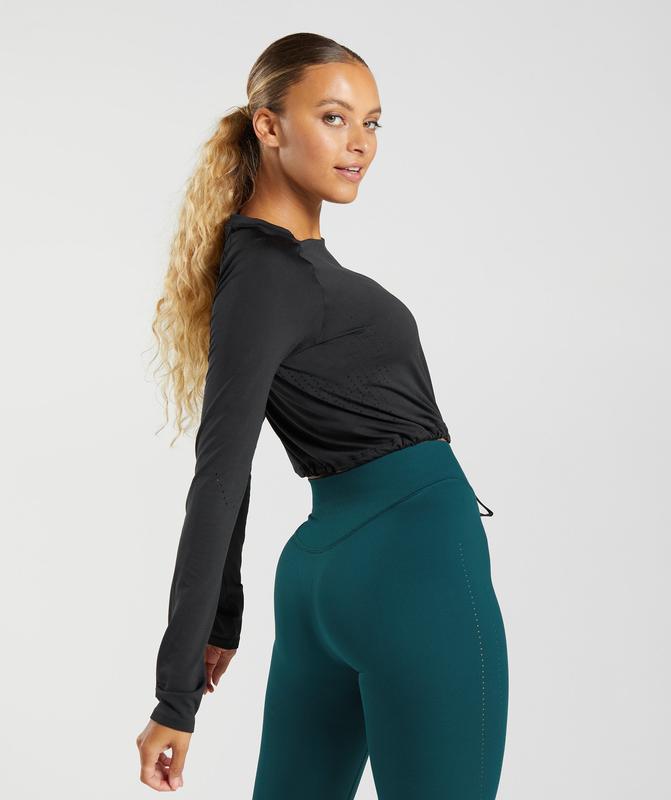 Gymshark Sweat Seamless Long Sleeve Crop Top Crop Tops Zwart | 87VXMZABC