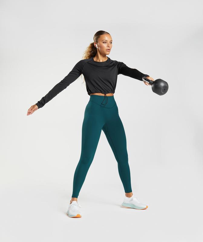 Gymshark Sweat Seamless Long Sleeve Crop Top Crop Tops Zwart | 87VXMZABC