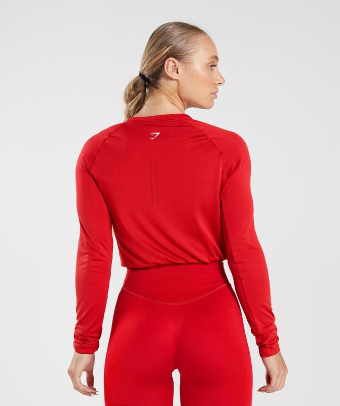 Gymshark Sweat Seamless Long Sleeve Crop Top Crop Tops Rood | 14GWCQPSA