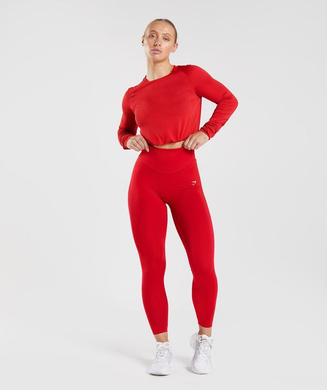 Gymshark Sweat Seamless Long Sleeve Crop Top Crop Tops Rood | 14GWCQPSA