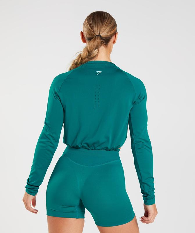 Gymshark Sweat Seamless Long Sleeve Crop Top Crop Tops Rich Teal | 69KBGSPRN