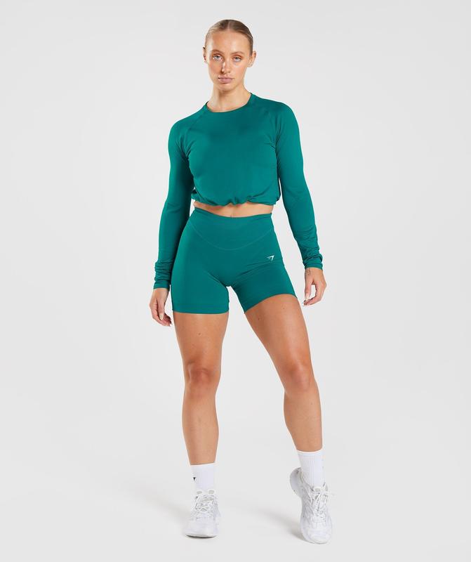 Gymshark Sweat Seamless Long Sleeve Crop Top Crop Tops Rich Teal | 69KBGSPRN