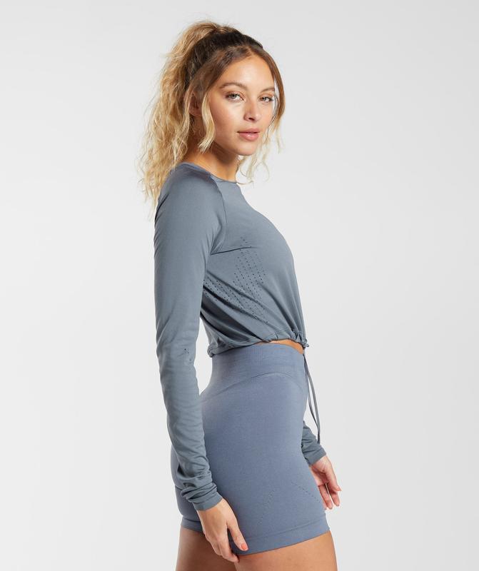 Gymshark Sweat Seamless Long Sleeve Crop Top Crop Tops Blauw | 98QPUHWZK