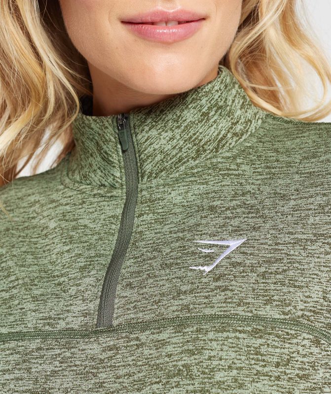 Gymshark Thermal Fleece 1/4 Zip Pullover Pullovers Groen | 73NCXUKPY