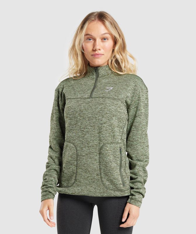 Gymshark Thermal Fleece 1/4 Zip Pullover Pullovers Groen | 73NCXUKPY