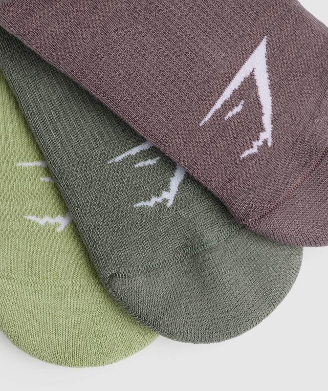 Gymshark Trainer Socks 3pk Sokken Groen | 53BIMVJNX