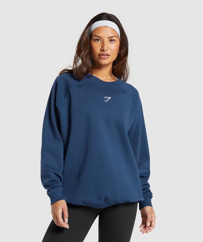 Gymshark Training Oversized Fleece Sweatshirt Pullovers Blauw | 95KPJQVFR