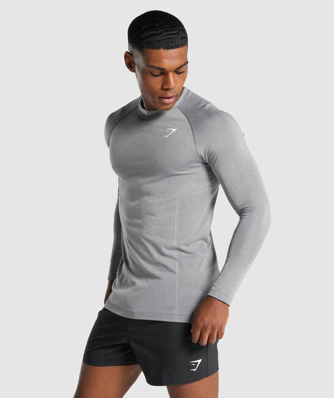 Gymshark Vital Light Seamless Long Sleeve T-Shirt Long Sleeve Top Charcoal Marl | 24UKTHYJE