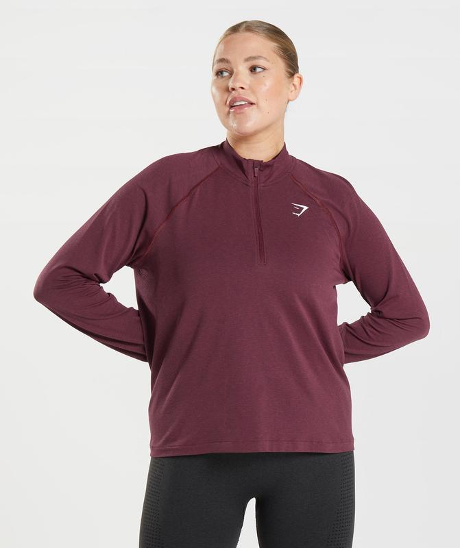 Gymshark Vital Seamless 2.0 1/2 Zip Pullover Pullovers Bordeaux | 13EUARYLO