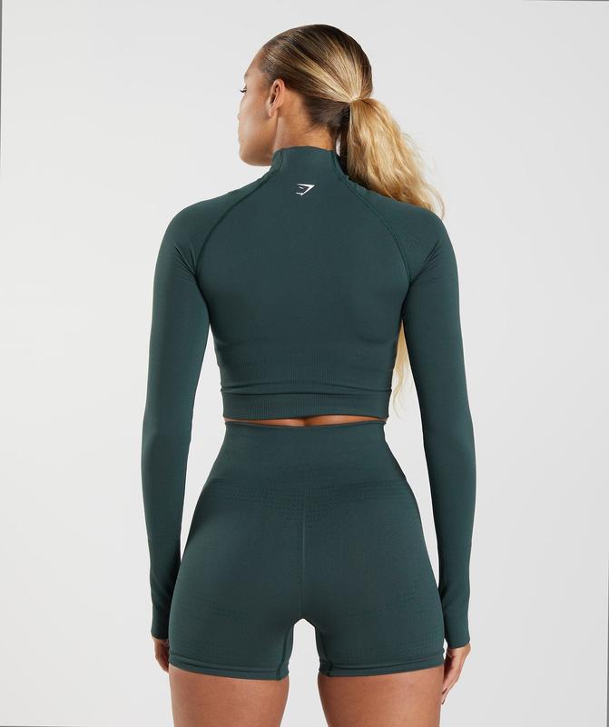 Gymshark Vital Seamless 2.0 High Neck Midi Top Crop Tops Groen | 59FVAWGYT