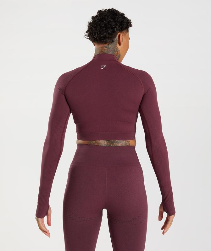 Gymshark Vital Seamless 2.0 High Neck Midi Top Crop Tops Bordeaux | 89ACFWSKX