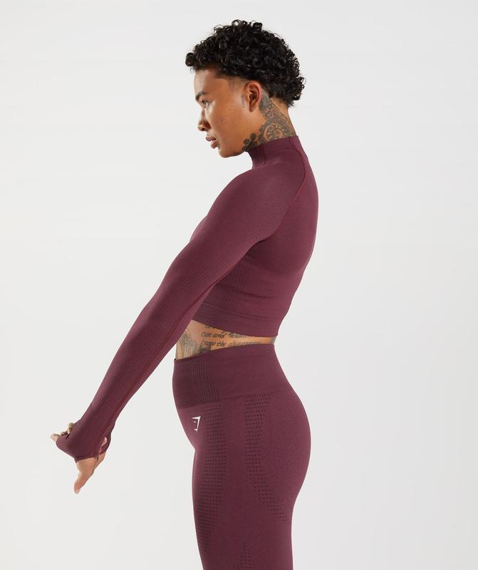 Gymshark Vital Seamless 2.0 High Neck Midi Top Crop Tops Bordeaux | 89ACFWSKX