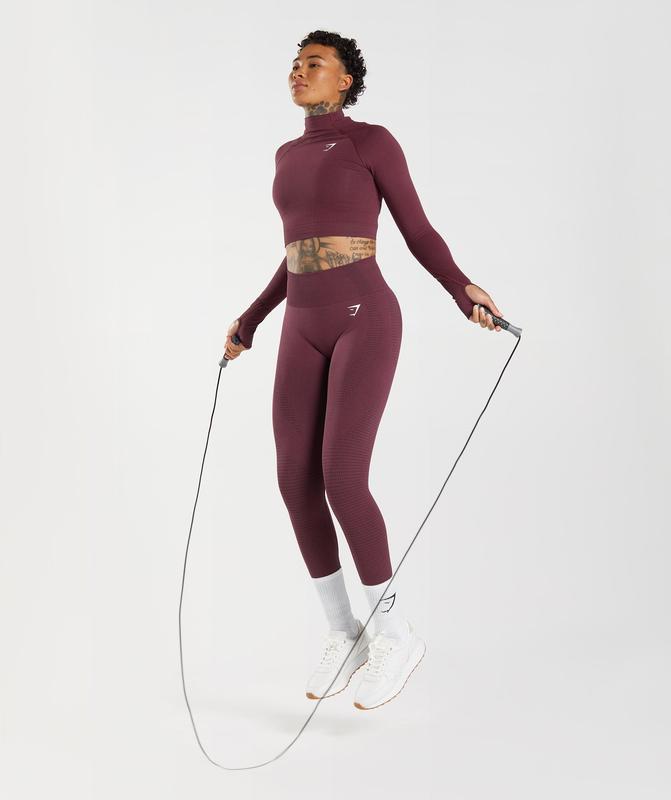 Gymshark Vital Seamless 2.0 High Neck Midi Top Crop Tops Bordeaux | 89ACFWSKX