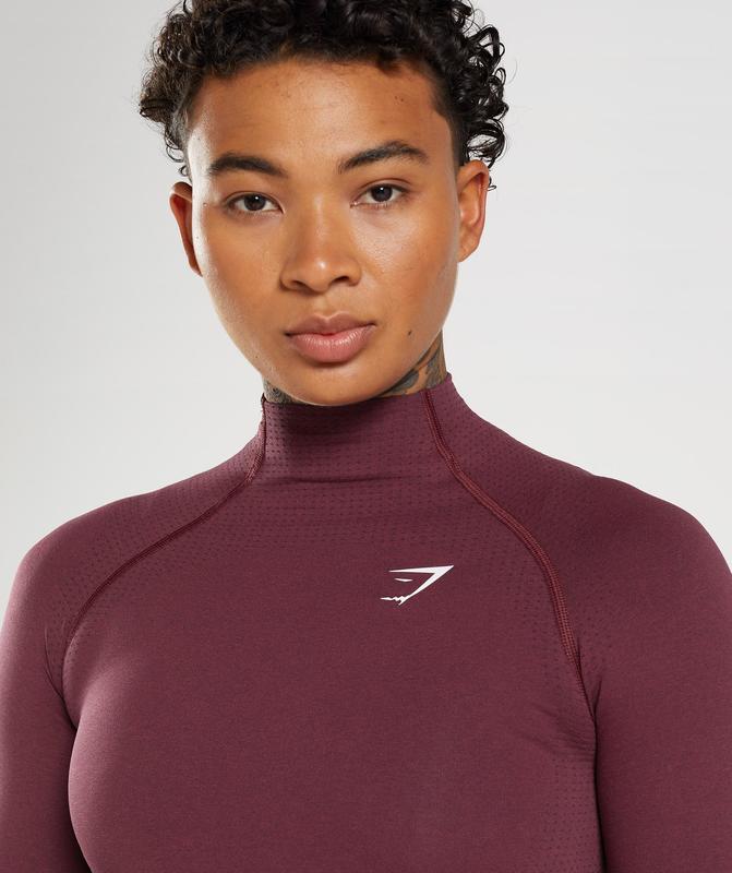 Gymshark Vital Seamless 2.0 High Neck Midi Top Crop Tops Bordeaux | 89ACFWSKX