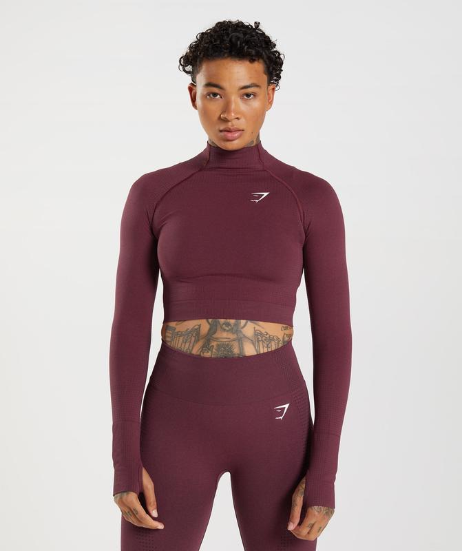 Gymshark Vital Seamless 2.0 High Neck Midi Top Crop Tops Bordeaux | 89ACFWSKX