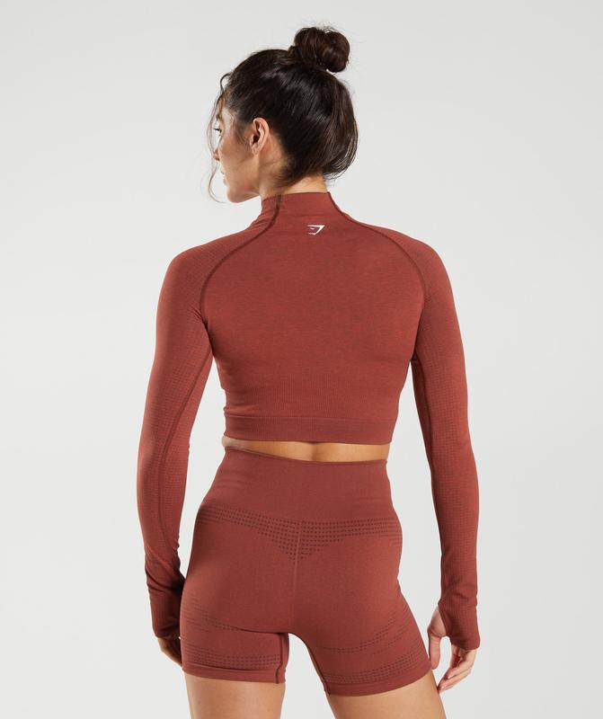 Gymshark Vital Seamless 2.0 High Neck Midi Top Crop Tops Rood | 53DXQZVTN