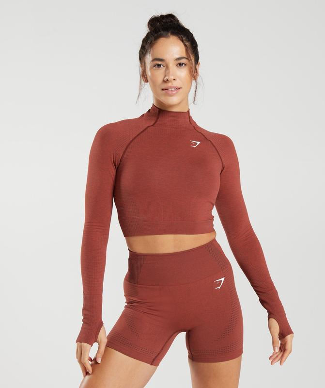 Gymshark Vital Seamless 2.0 High Neck Midi Top Crop Tops Rood | 53DXQZVTN