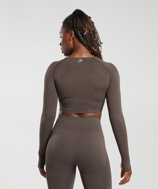 Gymshark Vital Seamless 2.0 Long Sleeve Crop Top Crop Tops Bruin | 60PTOQYKM