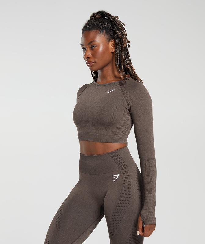 Gymshark Vital Seamless 2.0 Long Sleeve Crop Top Crop Tops Bruin | 60PTOQYKM