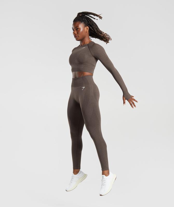 Gymshark Vital Seamless 2.0 Long Sleeve Crop Top Crop Tops Bruin | 60PTOQYKM